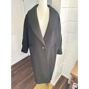 Vintage Electre Coat Womens 3XL Black Wool Long Shawl Collar 3/4 Sleeve France